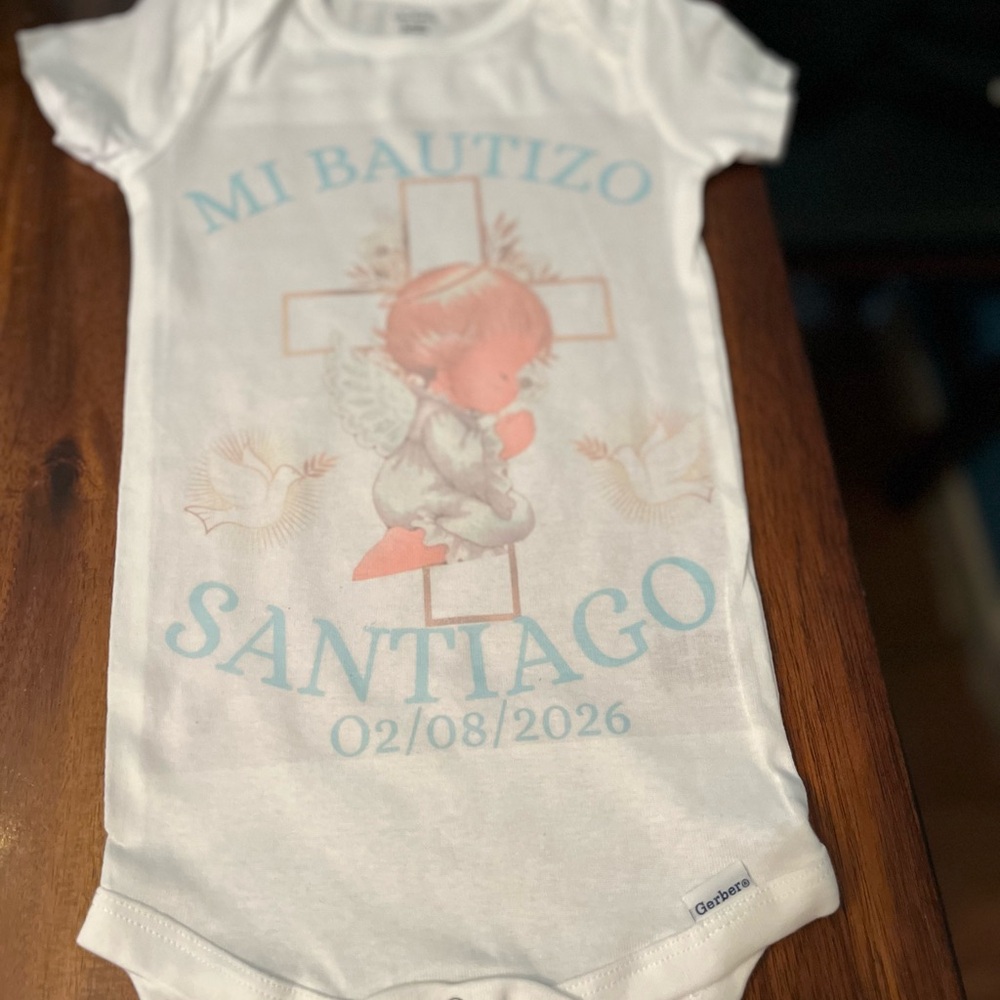 Personalized t-shirts for boys or girls White Baptism Bodysuit with Angel Design